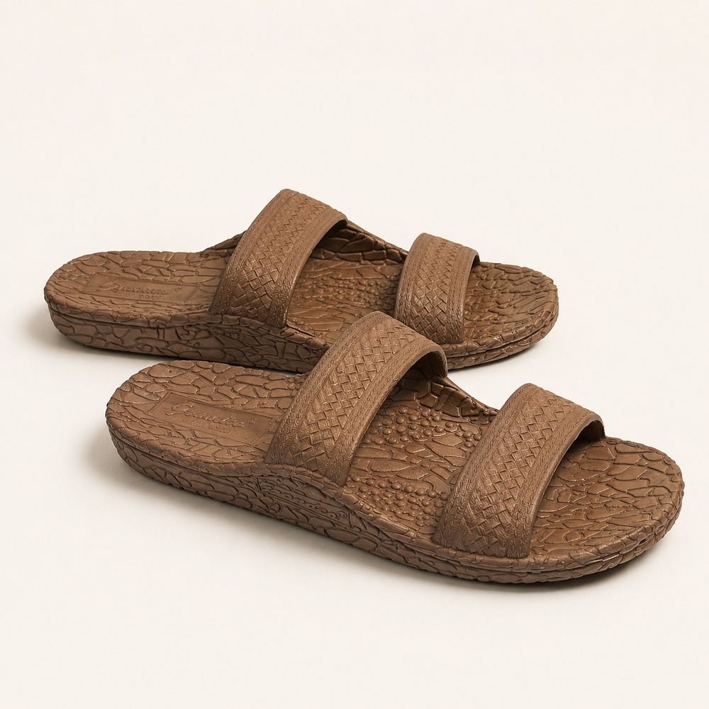 Grandco Brown Textured Double Strap Slide Sandals 6 Lightweight Summer Casual